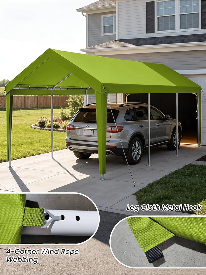 12 x 20 Ft Carport Replacement Cover, Heavy Duty Outdoor Car Tarp Canopy, Waterproof & UV Protected Tear Oxford Tarp with Ball Bungees (Frame is Not Included)