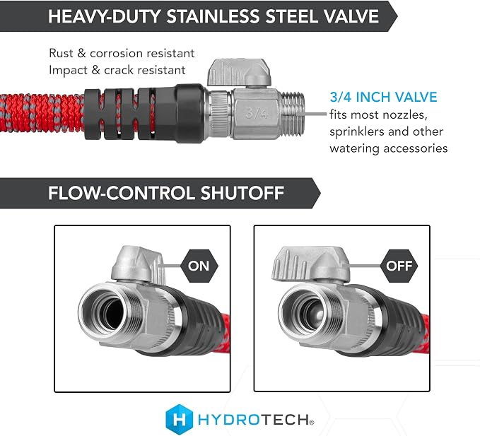 HydroTech 200 ft Expandable Garden Hose - Pro Series, 2x Max Flow, 3/4" No-Kink Flexibility, Lightweight Hose for Lawn, Garden, Car Washing, Deck and Patio Cleaning