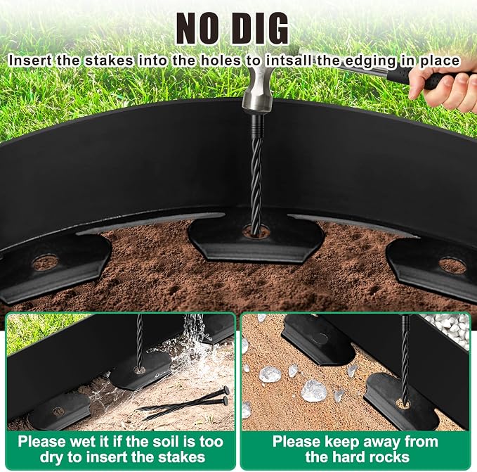 Landscape Edging - 80FT 4IN Garden Edging Border with 100 Stakes, No Dig Lawn Edging for Landscaping for Garden Bed, Yard, Thickened Top Edge (0.15”) Flower Bed Border Edging for Outdoor
