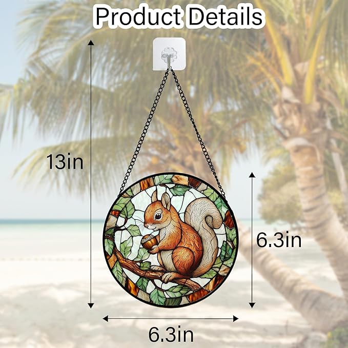 DASTOLL Stained Glass Window Hanging, Squirrel on a Branch Suncatcher Diamond Glass Panel Animal Sun Catchers Decor for Birthday for Women, Men, Wife, Aunt, and Mom 6.3 in