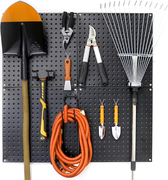 HUHOLE Peg Board Tool Utility Hooks 10 Pack + Metal Black Pegboard 4PC 32" X 32"