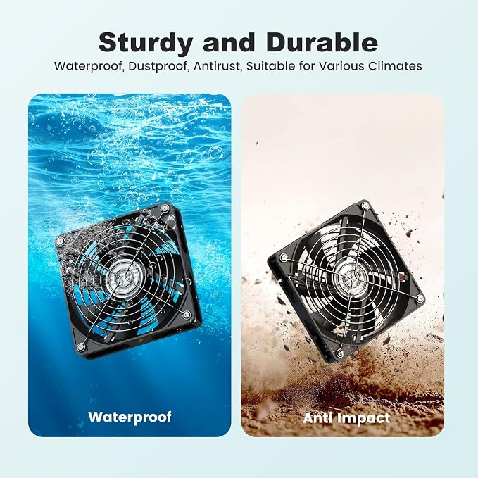 5.5'' Solar Greenhouse Fan 2 Kit, 30W Solar Powered Exhaust and Intake Chicken Coop Fan, Strong Airflow & Waterproof, 16.5 ft Cord, for Outdoor Shed Air Circulation and Ventilation, No Battery