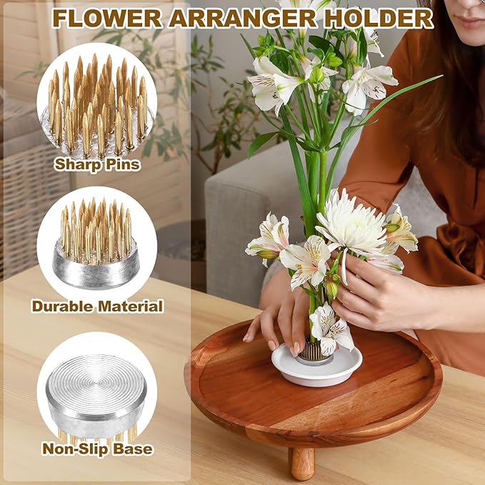 PATIKIL 12 Pcs Floral Frogs Kenzan, 0.9 Inch Round Brass Steel Flower Arrangement Holder, Arranger Pin Fixed Tool for Vase Centerpiece, Wedding, Home Decoration, Brass/Silver
