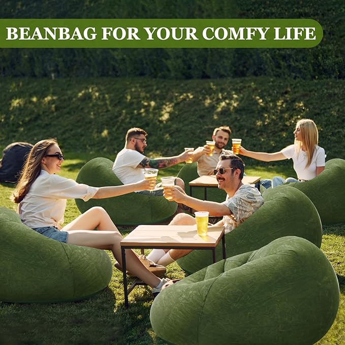 Realspring Inflatable Bean Bag Chairs Outdoor Blow up Camping Chairs Inflatable Lazy Sofa Folding Portable Bean Bag Loungers Couch for Movie Night(Dark Green,12 Pcs)