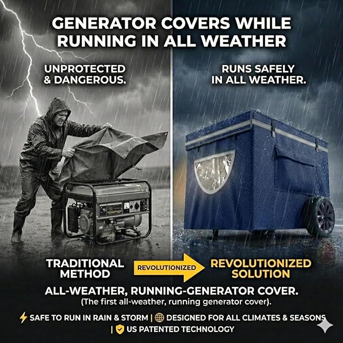 Generator Covers While Running, Universal Generator Cover, 600+210D Double Layer Production, Heavy Duty and Waterproof, for 5000W-10000W Frame Type Generators, Blue, with Storage Bag