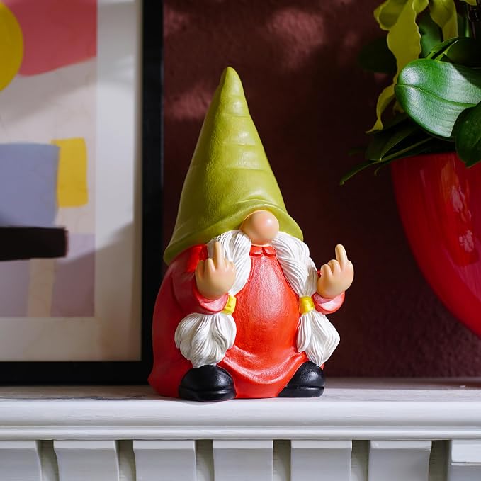 Middle Finger Gnome Statue 12.4in Female, Large Naughty Garden Gnome Statue Decoration and Lawn Ornament - Funny Garden Gnomes for Outdoor or Home Decor