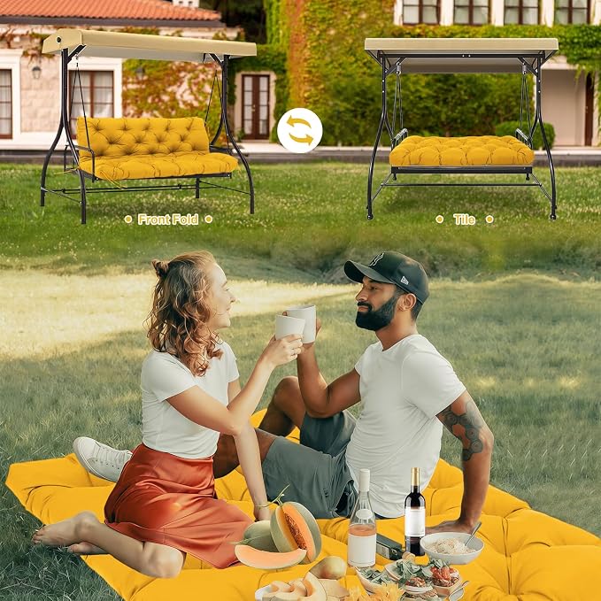 Porch Swing Cushions Outdoor 60 inch with Backrest Yellow Thick 5" Waterproof 3 Seater Replacemen Swing Cushions for Outdoor Furniture Patio Bench Backyard Garden