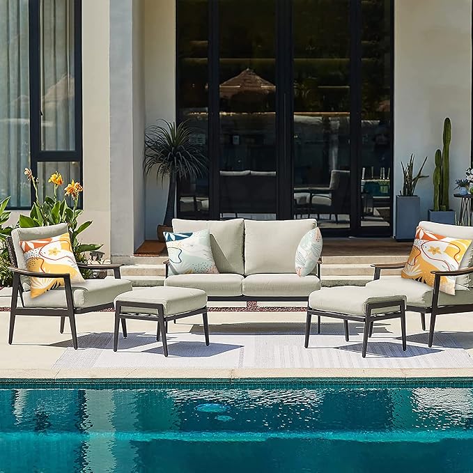 Merrycolor Pack of 2 Outdoor Pillow Covers 18x18 Waterproof Pillow Covers Geometric Leaf Decorative Square Pillowcases Patio Pillows Outdoor Pillows for Patio Furniture Garden Orange