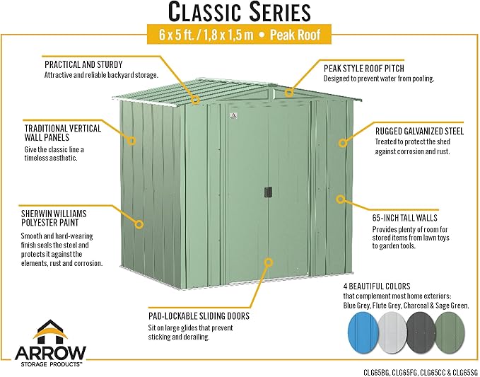 Arrow Classic Steel Storage Shed, 6x5, Flute Grey