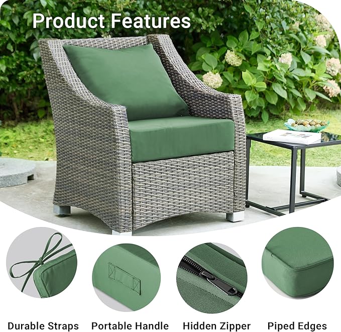 IPYNBAP Outdoor Cushions for Patio Furniture,Outdoor Seat Cushion Set 24 x 24 x 5.75 Inch,Waterproof & Fade Resistant Outdoor Chair Cushions,Deep Patio Chair Cushion with Removable Cover,ForestGreen