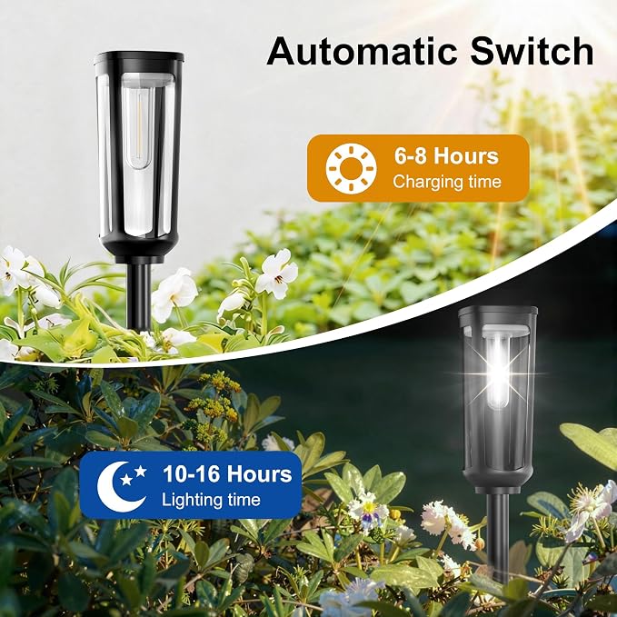 JEJOT Solar Pathway Lights Outdoor Waterproof IP65, 2 Pack Cool White Solar Walkway Lights, Auto On/Off Outdoor Light for Lawn Garden Patio Driveway Decor Landscape Lighting