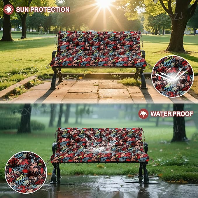 Premium Outdoor Swing Cushions 70x40 inch Waterproof Porch Swing Cushions 2-3 Seater Replacement with Backrest and Ties Swing Cushion for Outdoor Furniture Patio Porch Backyard Garden