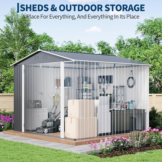 8x8 FT Metal Storage Shed, Outdoor Garden Tool Shed with Lockable Door and Air Vents, Steel Utility Storage for Backyard, Yard, Patio, Bike, Lawn Mower, Equipment
