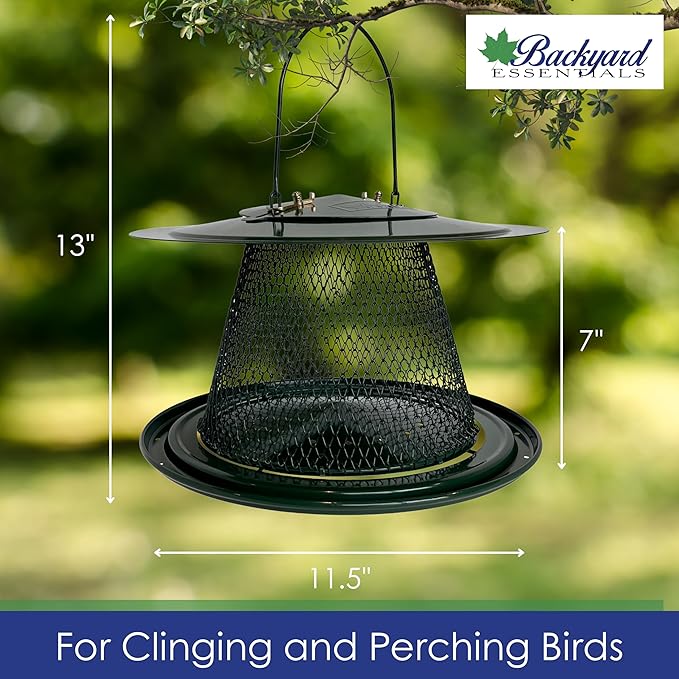 Collapsible Metal Mesh Bird Feeder with Tray - Green Cardinal Feeder - Holds 12 Cups of Sunflower Seeds