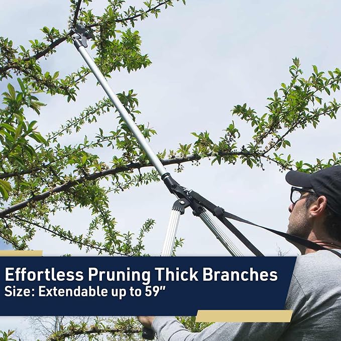 Tree Trimmer Pruning Shears - 59” Long Reach Pruner with Rotating Head and Sharp Bypass Loppers - Tree Branch Cutter for Branches Up to 1-3/8” - Lightweight Aluminum Pruners by Kings County Tools