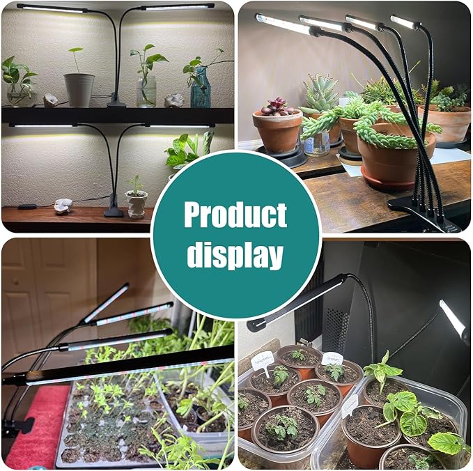 Full Spectrum Plant Growing Lamps 2 Pack, 168 LEDs Clip Lights, White + Red Spectrum, 4/8/12h Timer, 3 Modes, 10 Dimmable Levels, Flexible Gooseneck, for Indoor Plants