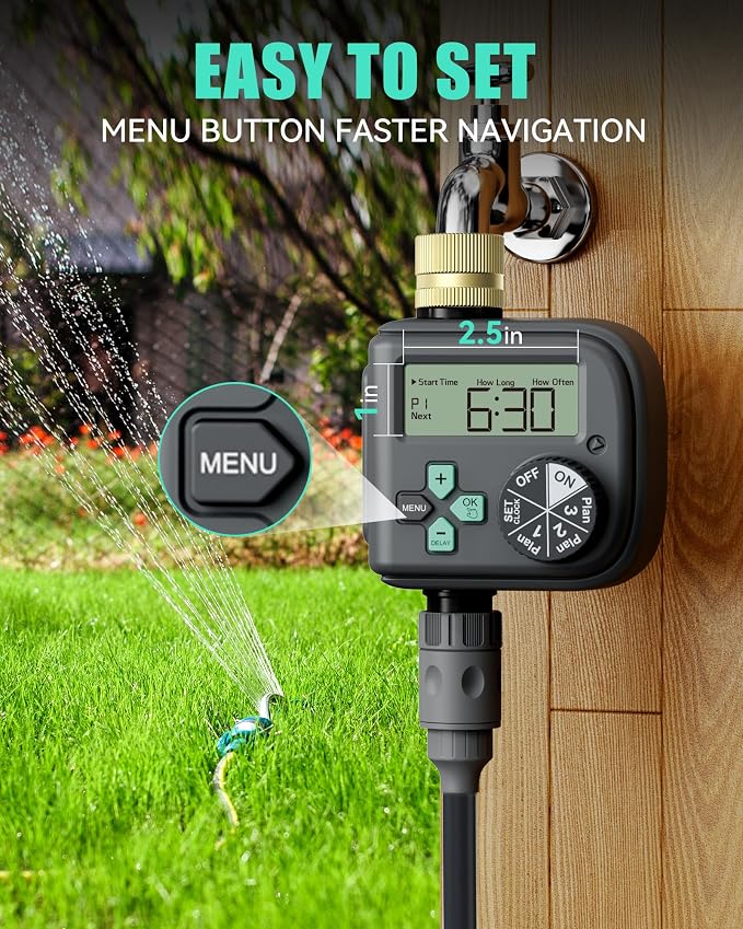 RAINPOINT Sprinkler Timer with Brass Swivel, Water Timer for Garden Hose, Programmable Hose Timer with Rain Delay/Manual Watering, Digital Irrigation Timer System for Lawns