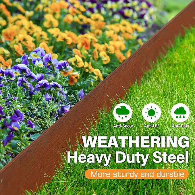 LAVEVE Landscape Edging Pre-Rusted Galvanized Steel, Hammer-in Metal Garden Edging Border with Clips, Suitable for Garden Fence, Paver Edging, Lawn and Yard