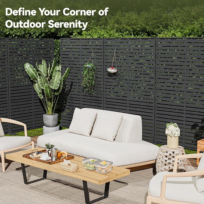 Privacy Screen Outdoor Freestanding Fence Panel with 6 Panel, 72" H×47" W HDPE Decorative Screen Panel with Stand, Air Conditioner Fence, Privacy Panels for Patio, Balcony, Garden, Backyard