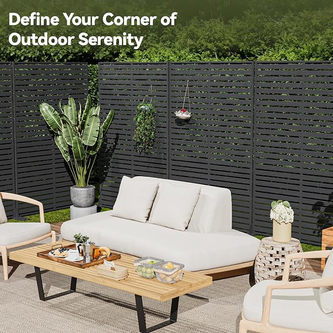Outdoor Privacy Screen 72" Decorative Fence Panel, Air Conditioner Fence, Freestanding Privacy Screens with Stand, Weather-Resistant Patio Divider Panel for Outside, Balcony, Pool, Black