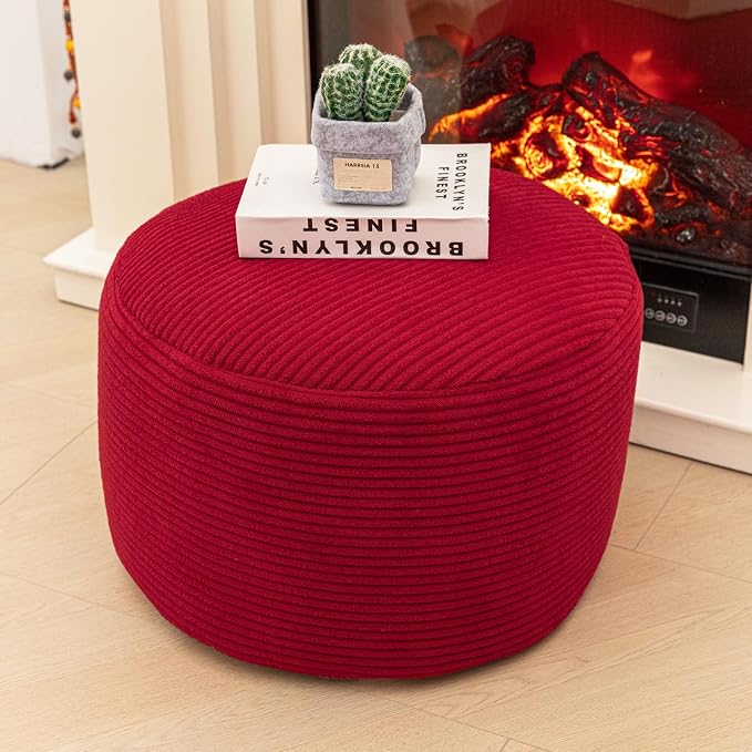 Poofieotto Ottoman Foot Rest Home Decor Bedroom Decor Ideal for Living Room Comfortable Floor Pouf Ottoman Foot Rest for Armchair Bean Bag Floor Cushion Footstool 12x20 Inch Wine Red Pouf with Filler