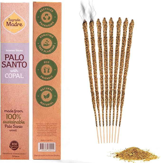 Sagrada Madre 8pcs Wildly Harvested Thick Palo Santo Incense Sticks (Copal), 9” Long - Non-Toxic, Aromatic Incense Sticks (1hr Burning Time) to Heal & Calm Your Body and Environment-Pack x 3