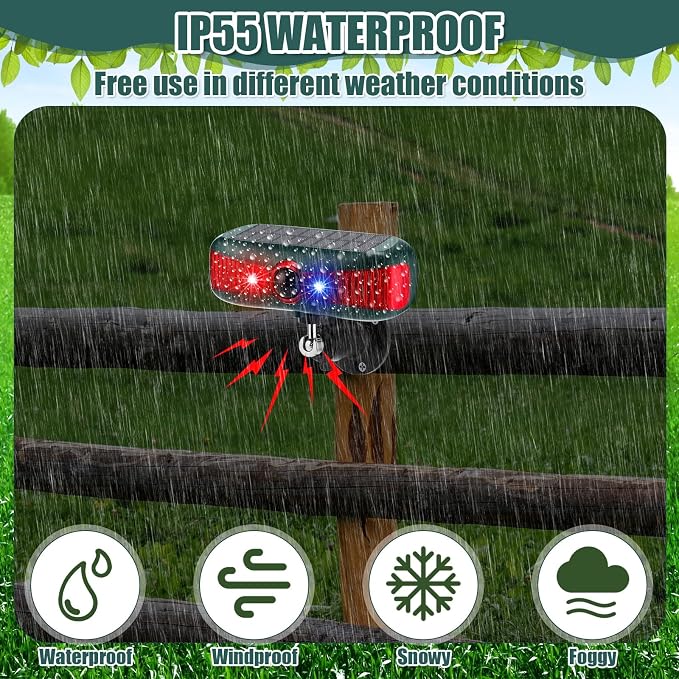Qualirey 6 Pcs Solar Outdoor Alarm Motion Sensor 129dB Security Siren Sound Detector Strobe Light, 4 Modes Animal Deterrent Dog Barking Waterproof Alarm for Home, Farm (Voice Model,Red)