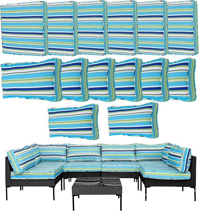 14Pcs Outdoor Cushion Covers Replacement Washable Waterproof UV w/Zipper for 6-Seaters Sofa Patio Slipcovers Set Seat and Back Covers Only (Aurora, 23.6x23.6inch)