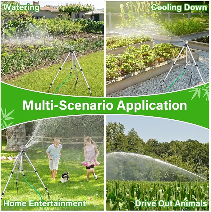 Heavy Duty Impact Sprinkler on Tripod Base,2 Pack 50 Inch Tripod Sprinkler with Brass Nozzle for Yard Large Area,Extra Tall 360 Degree Rotating,Waters Up to 90 Ft,Legs Extend Up to 50"