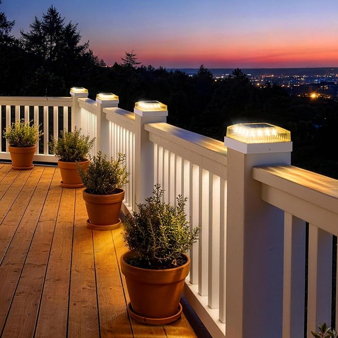 Solar Post Cap Lights, 6-Pack Fence Post Solar Lights for 4x4 Wood/Vinyl Posts, IP65 Waterproof, 10-12 Hours of Illumination with 3 Lighting Modes for Garden/Patio/Porch - White