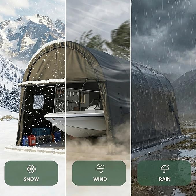 COBIZI Carport 12x20 Heavy Duty Storage Shelter Shed Portable Garage with All-Steel Metal Frame & Vents, Round Style Outdoor Storage Shed for Car, Truck, Boat, Waterproof Carport Canopy Anti-Snow