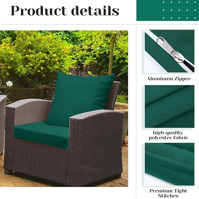Mindsoft 8 Pcs 24"x24" Patio Cushion Covers Outdoor Cushion Covers Replacement High UV Resistant Anti Slip Waterproof Patio Chair Seat Slipcovers for Outdoor Furniture(Dark Green)