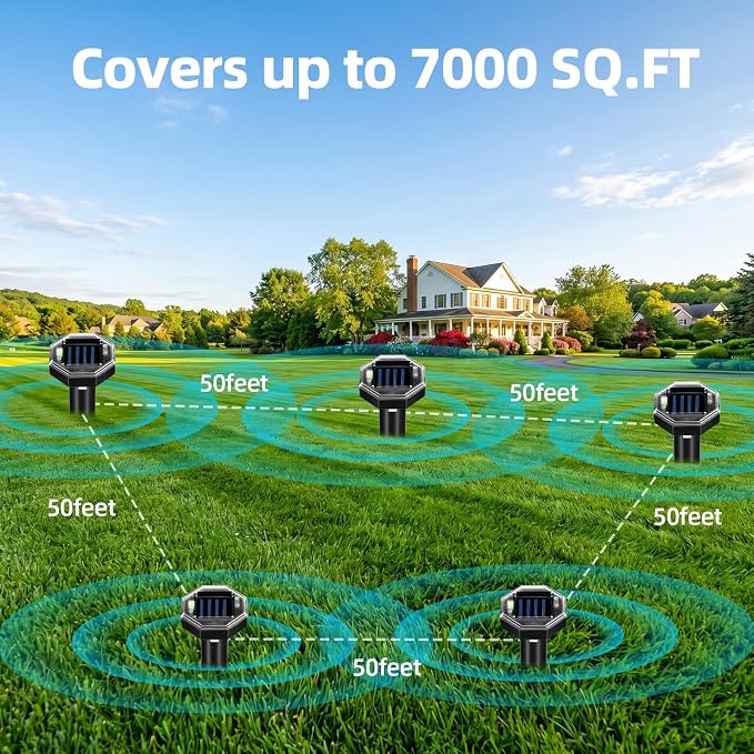 2026 New Mole Repellent Solar Powered, Ultrasonic Gopher Repellent Snake Repellent for Yard Lawn Garden, Waterproof Vole Groundhog Chipmunk Armadillo Squirrel Rodent Deterrent Stakes,8 Pack