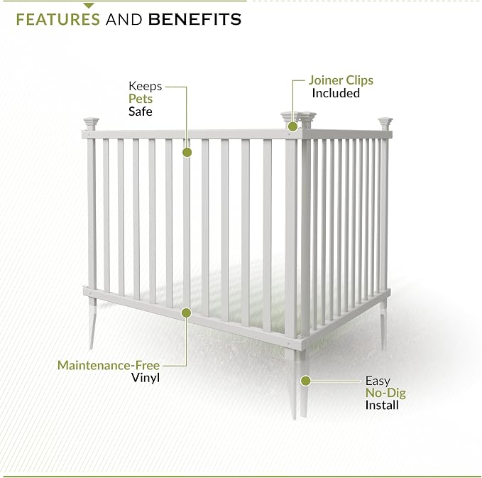 3ft H x 3.5ft W (2 Panels) No Dig Zippity Baskenridge Fence Panel Kit, Vinyl Section, White Vinyl Fence for Yard, Temporary Barrier for Backyard, White Picket Garden Border, DIY ZP19037