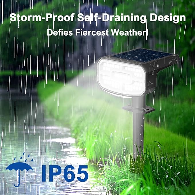 Solar Lights Outdoor Waterproof IP65, Super Bright LED, 6500K 2 Lighting Modes, Solar Powered Yard Garden Solar Spot Lights for Outside Landscape Auto On/Off -2 Pack