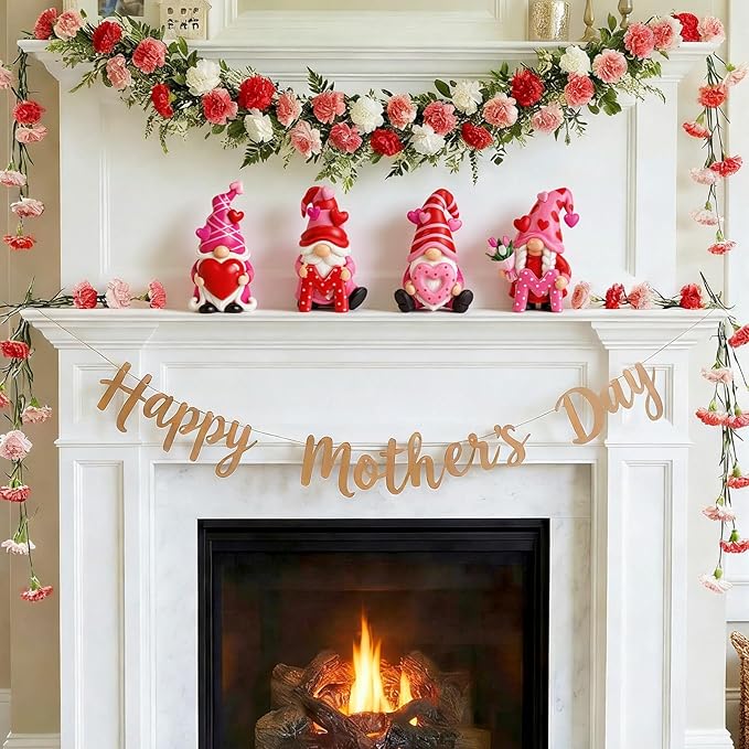 Simgoing 4 Pcs Mother's Day Gnomes Figurines Resin Gnomes Tabletop Decorations Gift for Mom Women Mini Holiday Statues Table Centerpieces for Mothers Day Home Decorations