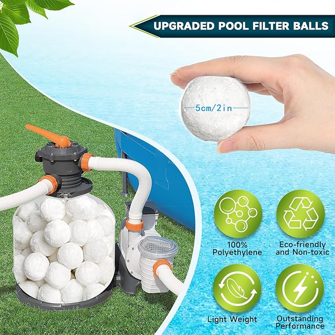 5.0 Lbs Pool Filter Balls for Sand Filter, Reusable Eco-Friendly Sand Filter Balls (Equals 225lbs Pool Filter Sand), Pool Filter Media Balls with Wash Bag, Filter Balls for Swimming Pools