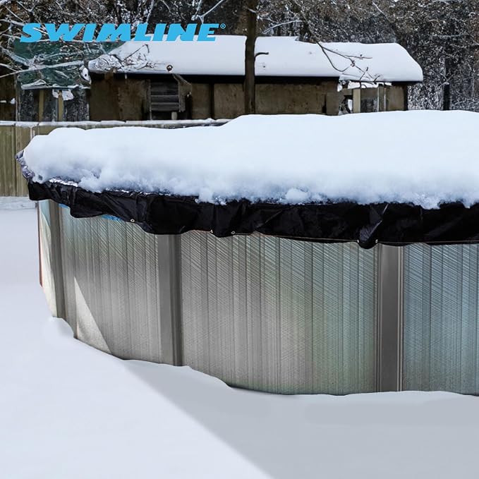SWIMLINE HYDROTOOLS Super Guard Heavy Duty Pool Cover For Above Ground Swimming Pools |31 FT Cover | Blue / Black | Winch & Cable Included | UV Protected For 28 FT Round Pools | PCO831