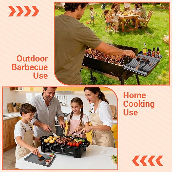 2Pack Silicone Grill Mat for Blackstone - 16x11.5 Inch Non-Slip Tool Mat with Sauce Drip Pad & Wavy Grip, Outdoor BBQ Accessories & Gifts for Men, Dad, Grilling （Grey）