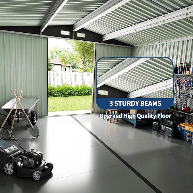 12x12 FT Outdoor Metal Storage Shed, Garden Tool Metal Shed with Lockable Doors & Vents, Large Waterproof Tool Shed for Backyard Garden Patio Lawn