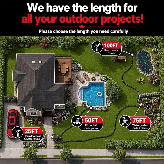 Garden Hose 100ft x 5/8", NON-EXPANDABLE Heavy Duty Premium Flexible Water Hose, No Kink, Leakproof, Lightweight Hybrid Hose with Male to Female Fittings for Household、Backyard