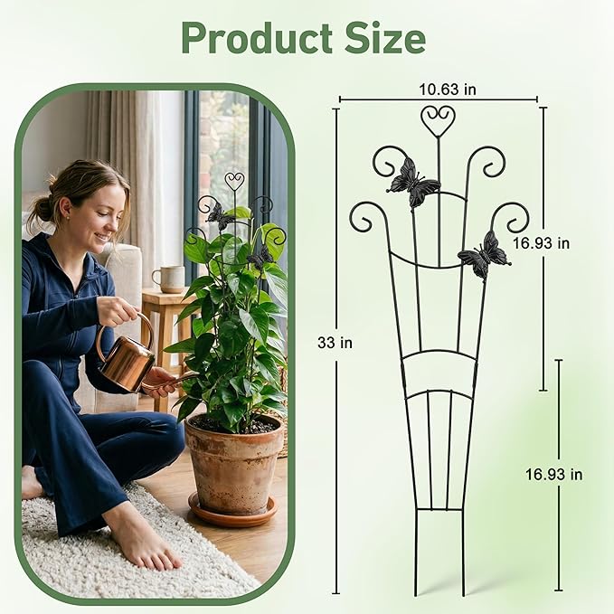 32.6in Plant Trellis for Climbing Plants Indoor with Butterflies, Expandable Large Metal Trellis for Potted Plants, Heavy-Duty Tall Pothos Plant Climber Support for Ivy Pothos Hoya Monstera, 4P