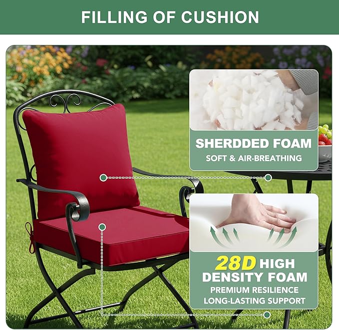 Summsun Waterproof Patio Cushions for Outdoor Furniture, Fade Resistant Back Pillow and Seat Cushion Set for Couch Replacements, 24 x 24 Inch, Red, 1 Set