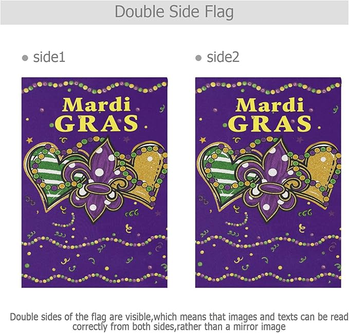 Mardi Gras Purple House Flag 28x40 Inch Double Sided Outside Fleur de Lis Welcome New Orleans Carnival Yard Outdoor Flag Banner for Garden Lawn Patio Holiday Decorations