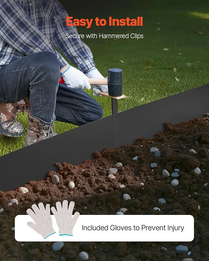 VEVOR Steel Landscape Edging, 4 Packs 40 x 12 in Rust-Resistant Metal Landscape Edging, Bendable Garden Edging Border, Heavy Duty Lawn Edging, Easy-to-Install, Flower Bed Yard Pathway Divider Black