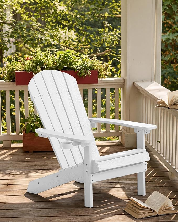 YEFU Adirondack Chairs Set of 2 Plastic Weather Resistant, Outdoor Chairs 5 Steps Easy Installation, Like Real Wood, Widely Used in Outdoor, Patio, Lawn, Fire Pit, Deck, Outside, Chairs (White)