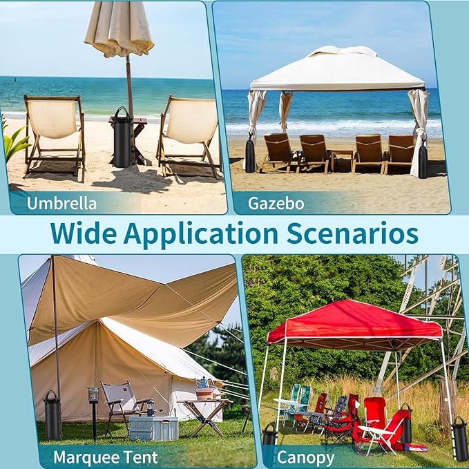 4 Sand Bags for Weight, Heavy Duty Sandbags for Canopy Legs, Extra Large Pop Up Tent Weights, Canopy Weight Bags for Gazebo, Outdoor Sun Shelter, Umbrella - Black, 6"×20", Without Sand