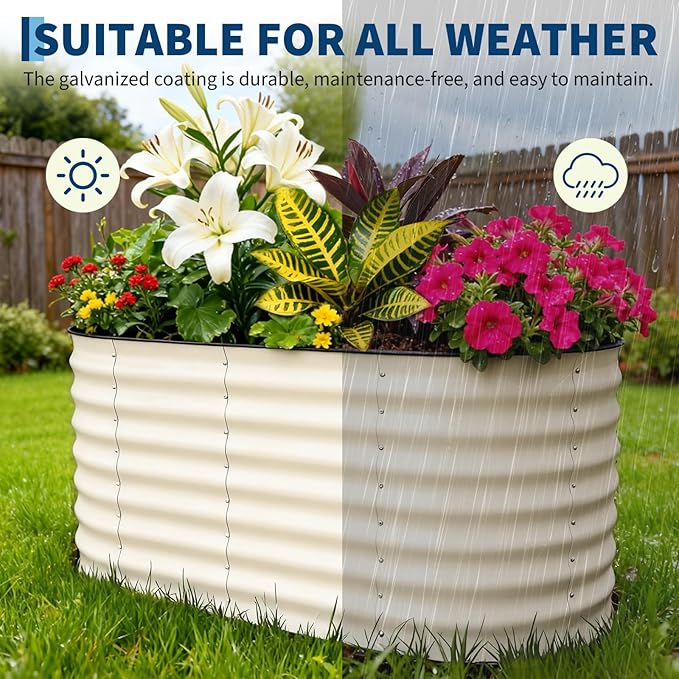 2 Pcs Raised Garden Beds Outdoor 4x2x2 ft - Galvanized Steel Planter Box for Vegetables, Flowers, Rust-Resistant Garden Box, Easy Assembly Raised Beds, Durable Planters for Outdoor Plants, Beige