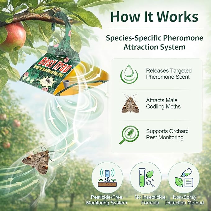 18 Pack Codling Moth Traps for Apple Trees with Pheromone Lures – Triangular Hanging Sticky for Apple Trees, Includes 18 Traps & 18 Lures, for Orchard & Garden Use