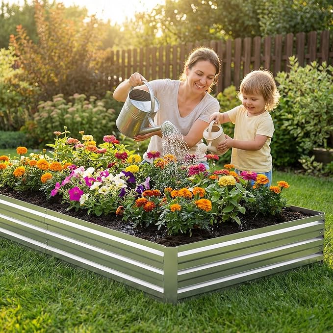 2PCS 8x4x1FT Galvanized Raised Garden Bed Outdoor Patio, Large Rectangular Metal Planter Boxes,Plant Container Kit for Gardening, Vegetables, Flowers, Herbs,Silver